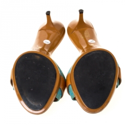 Pre Owned Gucci Brown/Blue GG Canvas and Leather Turnlock Detail Slides Sandals Size 36