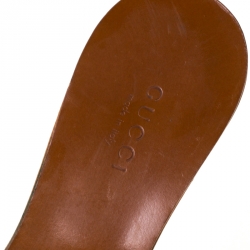 Pre Owned Gucci Brown/Blue GG Canvas and Leather Turnlock Detail Slides Sandals Size 36