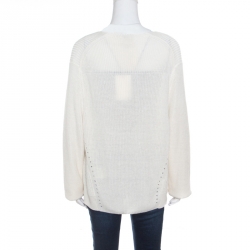 Pre Owned Acne Studios Cream Chunky Linen Knit Deborah V Neck Pullover M
