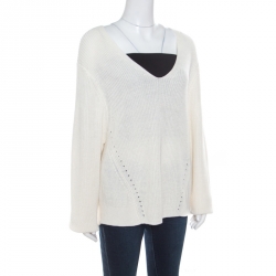 Pre Owned Acne Studios Cream Chunky Linen Knit Deborah V Neck Pullover M