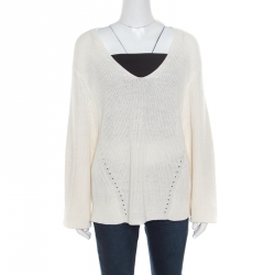 Acne Studios Cream Chunky Linen Knit Deborah V Neck Pullover M