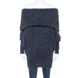 Pre Owned Acne Studios Grey Mohair Blend Folded Off Shoulder Sweater XS