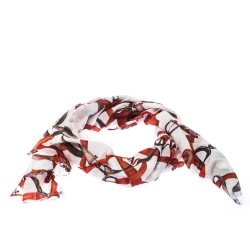 Aigner Multicolor Equestrian Print Cotton Silk Fringed Edge Scarf