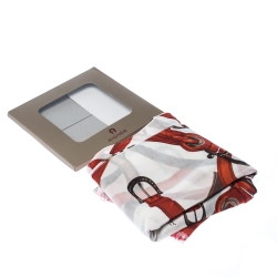 Aigner Multicolor Equestrian Print Cotton Silk Fringed Edge Scarf
