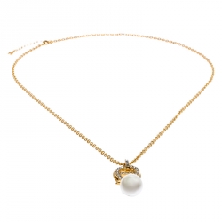 Pre Owned Aigner Crystal Faux Pearl Gold Plated Long Pendant Necklace