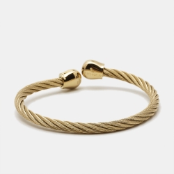 Pre Owned Aigner Double A Logo Crystal Gold Tone Steel Bracelet