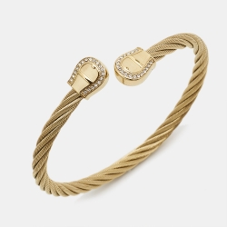 Pre Owned Aigner Double A Logo Crystal Gold Tone Steel Bracelet