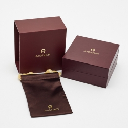 Pre Owned Aigner Double A Logo Crystal Gold Tone Steel Bracelet