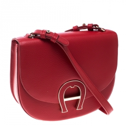 Aigner Red Leather Mini Pina Crossbody Bag