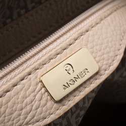 Pre Owned Aigner Beige Leather Front Zipped Satchel