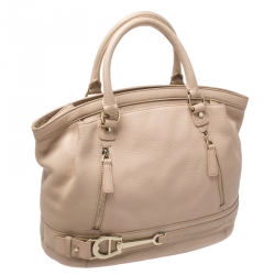 Pre Owned Aigner Beige Leather Front Zipped Satchel
