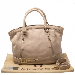 Pre Owned Aigner Beige Leather Front Zipped Satchel