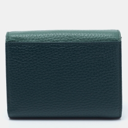 Pre Owned Aigner Two Tone Green Grained Leather Trifold Wallet