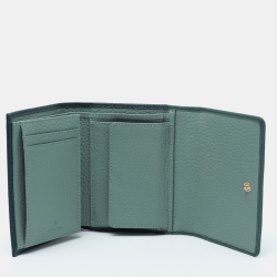 Pre Owned Aigner Two Tone Green Grained Leather Trifold Wallet
