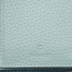 Pre Owned Aigner Two Tone Green Grained Leather Trifold Wallet
