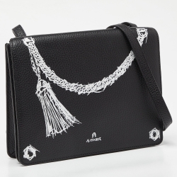 Pre Owned Aigner Black Leather Flap Crossbody Bag