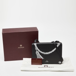 Pre Owned Aigner Black Leather Flap Crossbody Bag