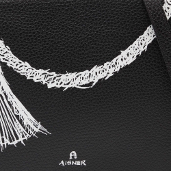 Pre Owned Aigner Black Leather Flap Crossbody Bag