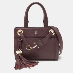 Pre Owned Aigner Plum Leather Cavallina Tote