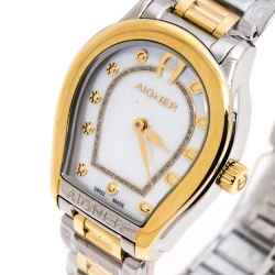 Pre Owned Aigner Mother of Pearl Two-Tone Stainless Steel Vicenza A111212 Women's Wristwatch 30 mm