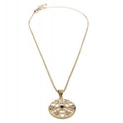 Pre Owned Aigner Crystal Circular Pendant Gold Tone Chain Necklace