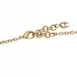 Pre Owned Aigner Crystal Circular Pendant Gold Tone Chain Necklace