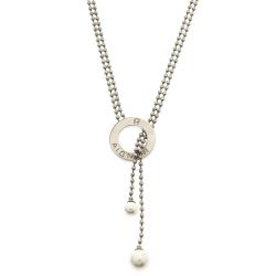 Aigner Faux Pearl Beaded Silver Tone Lariat Loop Necklace