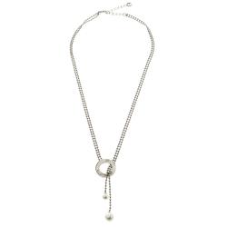 Aigner Faux Pearl Beaded Silver Tone Lariat Loop Necklace