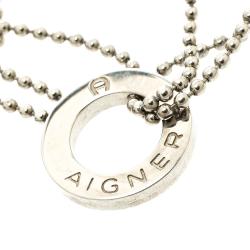 Aigner Faux Pearl Beaded Silver Tone Lariat Loop Necklace