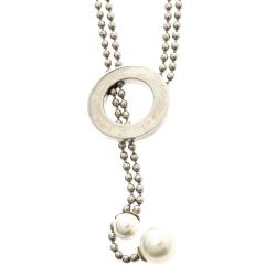 Aigner Faux Pearl Beaded Silver Tone Lariat Loop Necklace