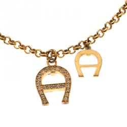 Pre Owned Aigner Faux Pearl Crystal Gold Tone Toggle Bracelet