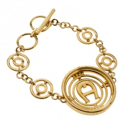 Pre Owned Aigner Crystal Studded Gold Tone Toggle Bracelet