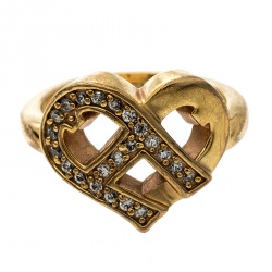 Pre Owned Aigner Heart Crystal Gold Tone Ring Size 52