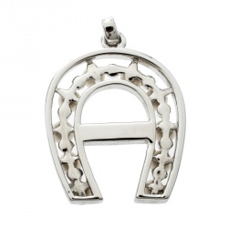 Pre Owned Aigner Horseshoe Crystal Faux pearl Silver Tone Pendant