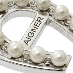 Pre Owned Aigner Horseshoe Crystal Faux pearl Silver Tone Pendant