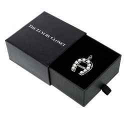 Pre Owned Aigner Horseshoe Crystal Faux pearl Silver Tone Pendant