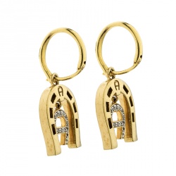 Pre Owned Aigner Crystal Studded Gold Tone Hoop Drop Earrings