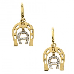Pre Owned Aigner Crystal Studded Gold Tone Hoop Drop Earrings