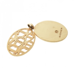 Pre Owned Aigner Crystal Black Enamel Gold Tone Dual Charm Pendant