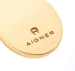 Pre Owned Aigner Crystal Black Enamel Gold Tone Dual Charm Pendant