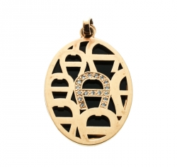 Pre Owned Aigner Crystal Black Enamel Gold Tone Dual Charm Pendant
