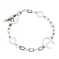 Aigner Silver Tone Station Link Chain Toggle Bracelet 