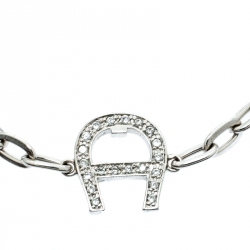 Aigner Silver Tone Station Link Chain Toggle Bracelet 