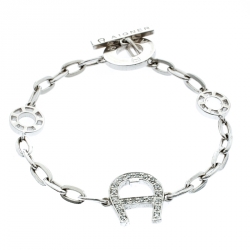 Aigner Silver Tone Station Link Chain Toggle Bracelet 