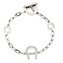 Aigner Silver Tone Station Link Chain Toggle Bracelet 