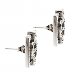 Pre Owned Aigner Logo Crystal Studded Silver Tone Stud Earrings