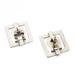 Pre Owned Aigner Logo Crystal Studded Silver Tone Stud Earrings