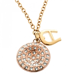 Pre Owned Aigner Logo Crystal Two Tone Metal Pendant Necklace