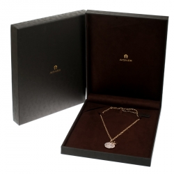 Pre Owned Aigner Logo Crystal Two Tone Metal Pendant Necklace