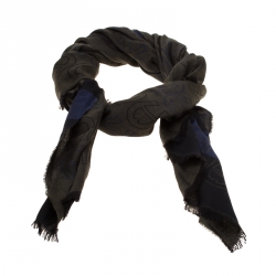 Pre Owned Aigner Olive Green Horseshoe Logo Pattern Silk and Wool Jacquard Scarf